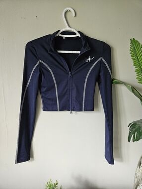 Women’s Navy Zip-Front Athletic Jacket with Contrast Stitching